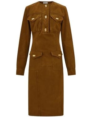 Ferragamo Washed Gabardine Midi Dress - Natural