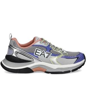 EA7 Metallic-Effect Paneled Mesh Low-Top Sneakers - Blue