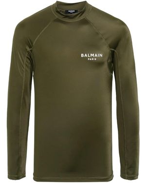 Balmain Logo-Print Long-Sleeve T-Shirt - Green