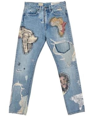 Kapital Africa Elements Remake Patch-Detail Jeans - Blue