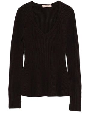 Twinset V-Neck Ribbed Jumper - Black