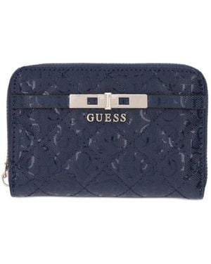 Guess Quilted Logo-Embossed Wallet - Blue
