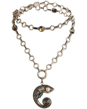 Etro Necklace With Arnica Chameleon And Crystals - White