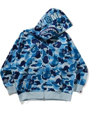 A Bathing Ape Felpa Abc Camo Con Cappuccio, Zip E Testa Di Squalo - Blu