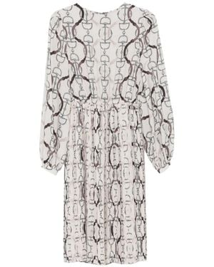 Eleventy Horsebit-Print Pleated Midi Dress - White