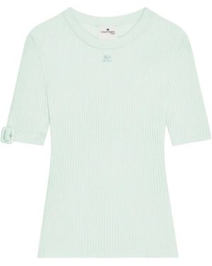 Courreges Buckle-Sleeve Ribbed T-Shirt - Blue