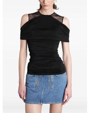Marine Serre Ruched Cold-Shoulder Top - Black