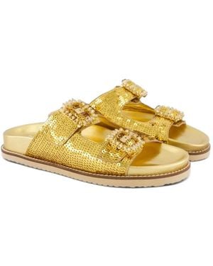 Inuovo Sequin-Embellished Buckle Flat Sandals - Yellow
