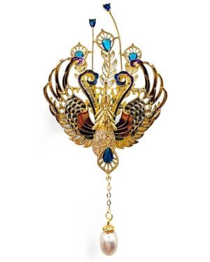 Hzmer Jewelry Maharani Peacock Pearl Brooch - Metallic