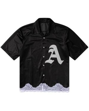 Aries Lace-Trim Logo-Detail Shirt - Black