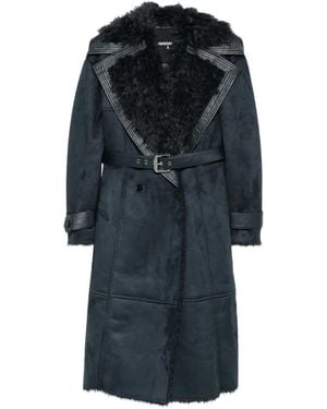 Patrizia Pepe Faux-Shearling Belted Coat - Blue