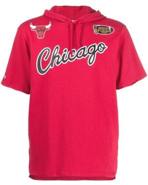 Mitchell & Ness Logo-Print Short-Sleeved Hoodie - Pink