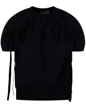 Nude Gathered-Sleeve T-Shirt - Black