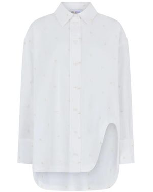 The Attico Embroidered Asymmetric-Hem Shirt - White