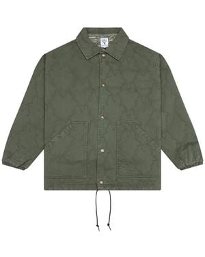 South2 West8 Skull-Quilting Herringbone Jacket - Green