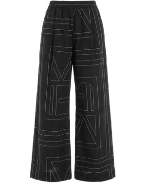 MEIMEIJ Contrast-Stitch Wide-Leg Trousers - Black