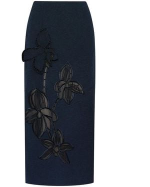 Oscar de la Renta Falda de tweed con bordado Orchid - Azul