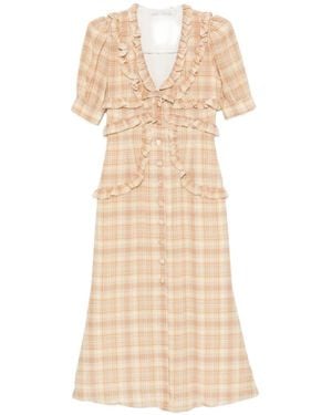 Alessandra Rich Ruffled-Trim Midi Dress - White