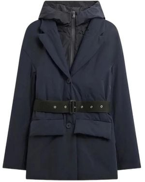 Semicouture Belted Hooded Coat - Blue