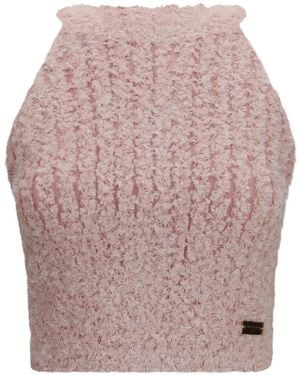 Balmain Halterneck Knit Tweed Top - Pink