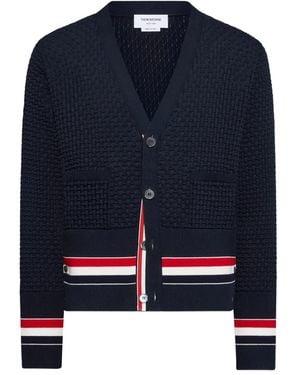 Thom Browne V-Neck Stripe-Detailed Cardigan - Blue