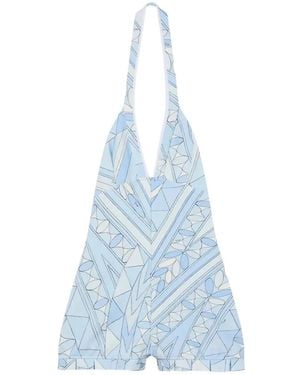 PUCCI Vestido Manuba Con Motivo Geométrico Y Cuello En V - Azul