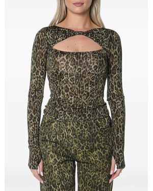 Just Cavalli Leopard-Print Torchon T-Shirt - Green