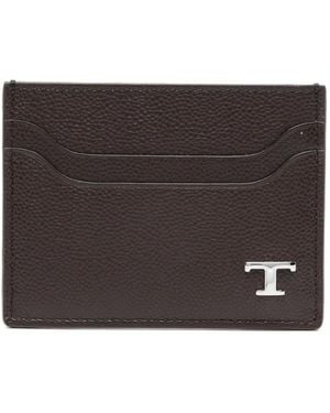 Tod's Grained Leather Cardholder With Metal T Timeless Logo - Brown