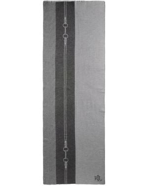 Ralph Lauren Equestrian-Print Frayed Scarf - Gray