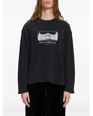 Ann Demeulemeester T-Shirt Aus Waffelstrick Mit Grafischem Print - Schwarz