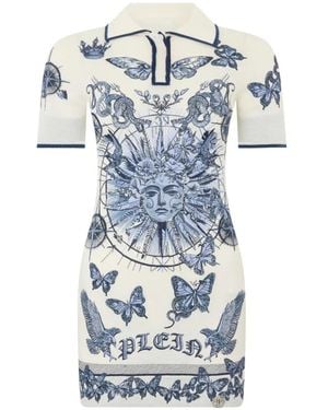 Philipp Plein Butterfly-Embroidered Mini Dress - Blue
