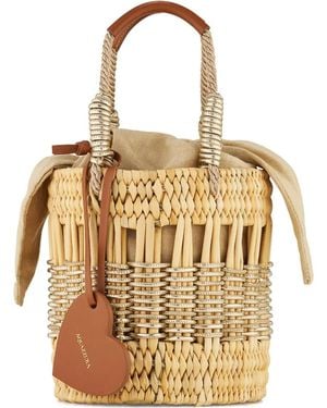 Aquazzura Mini Straw Heart-Shaped Bucket Bag - Metallic