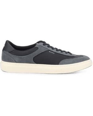 BOSS Kieran Suede-Panelled Logo-Print Sneakers - Blue