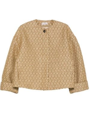 Alberto Biani Geometric-Jacquard Metallic-Thread Jacket - Natural