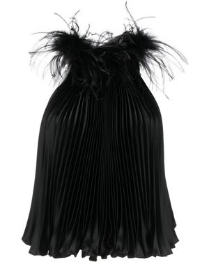 Styland Feathered-Collar Pleated Top - Black