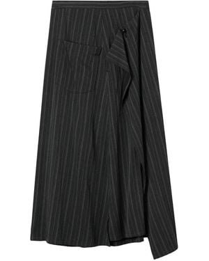 Y's Yohji Yamamoto Pinstripe Midi Skirt - Black