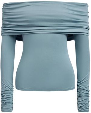 12 STOREEZ Top drapeado con hombros descubiertos - Azul