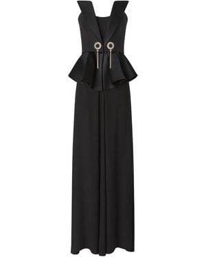 Genny Peplum-Waist Embellished Dress - Black