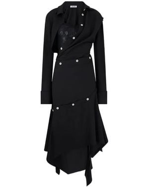 The Attico Robe Mi-Longue À Boutons Décoratifs Et Détail En Dentelle - Black