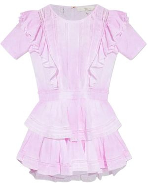 LoveShackFancy Natasha Eyelet-Lace Tiered Mini Dress - Pink