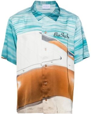 BLUE SKY INN Boat-Print Satin Shirt - Blue