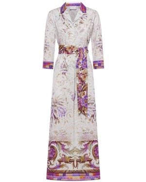 Pierre Louis Mascia Diomede Belted Floral-Pattern Shirt Midi Dress - White