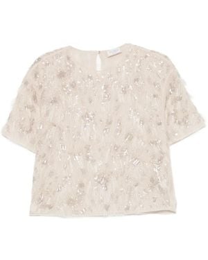 Brunello Cucinelli Sequin-Embellished Fil-Coupé T-Shirt - Natural
