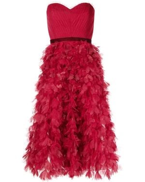 Marchesa Strapless Ruffled Midi Dress - Red