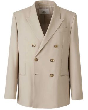 Ami Paris Double-Breasted Wool Blazer - Natural