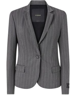 Pinko Pinstripe-Pattern Notched-Lapels Jacket - Gray