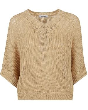 Base London V-neck Short-sleeve Sweater - ナチュラル