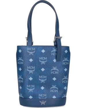 MCM Mini logo-print tote bag - Blau