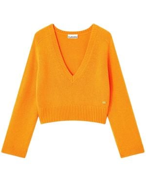 Ganni Vネック カシミアセーター - オレンジ