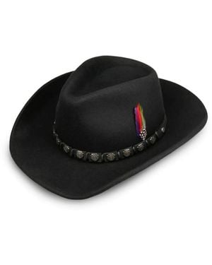 Stetson Feather-Detail Leather-Trimmed Hat - Black